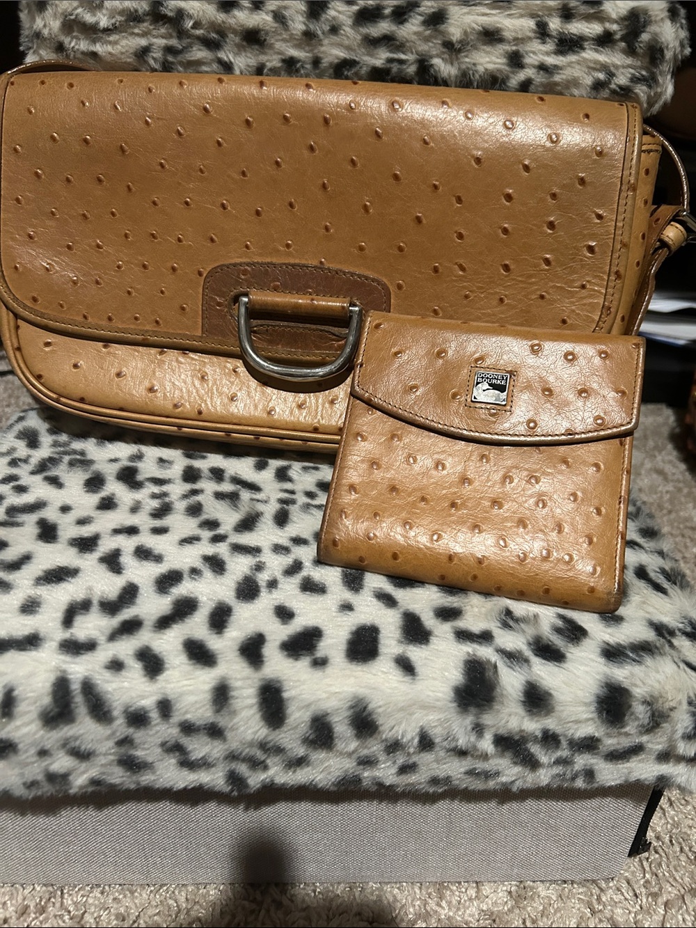 Dooney & Bourke vintage Ostrich leather large flap shoulder bag with Wallet
